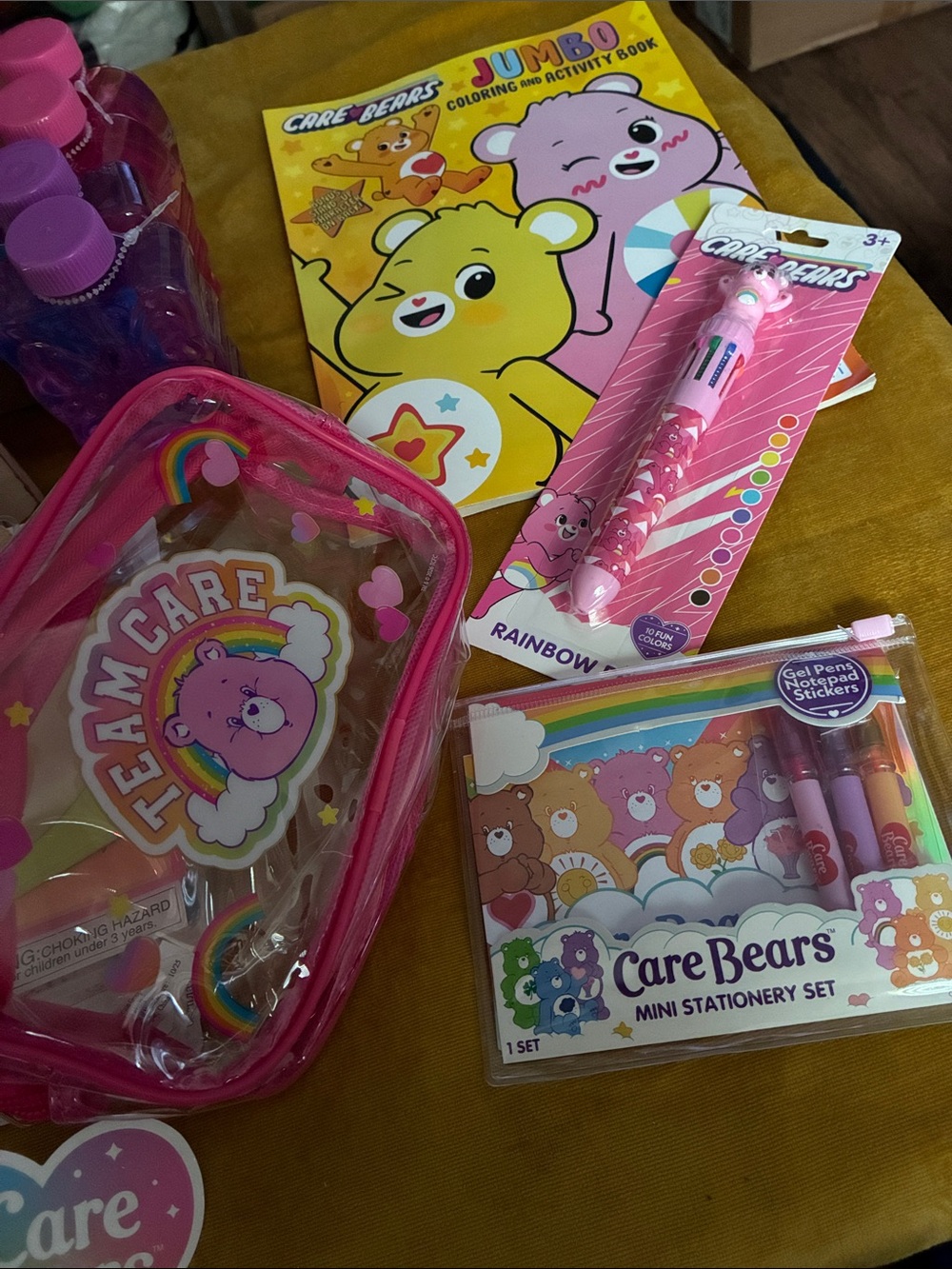 Care Bears Pink Clear Rainbow Pencil Case & Mini Stationery Gift Set